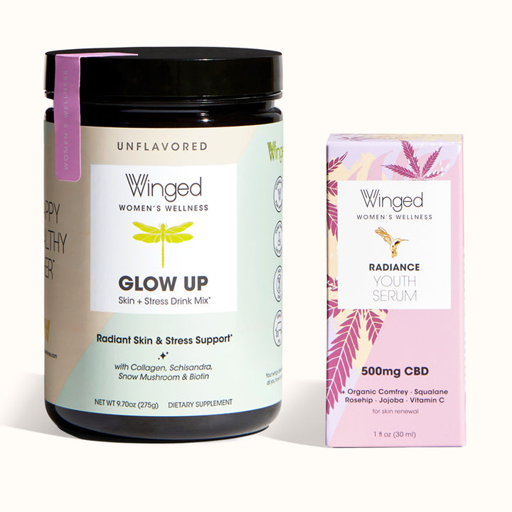 Winged Women's Wellness Glow Up Collagen Drink Mix and Radiance Youth Serum Bundle